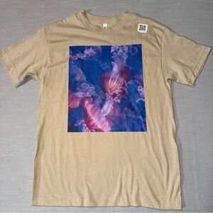Heavyweight Cotton Men’s T-Shirt Beige Or Sand Size Medium Pink Jellyfish Print